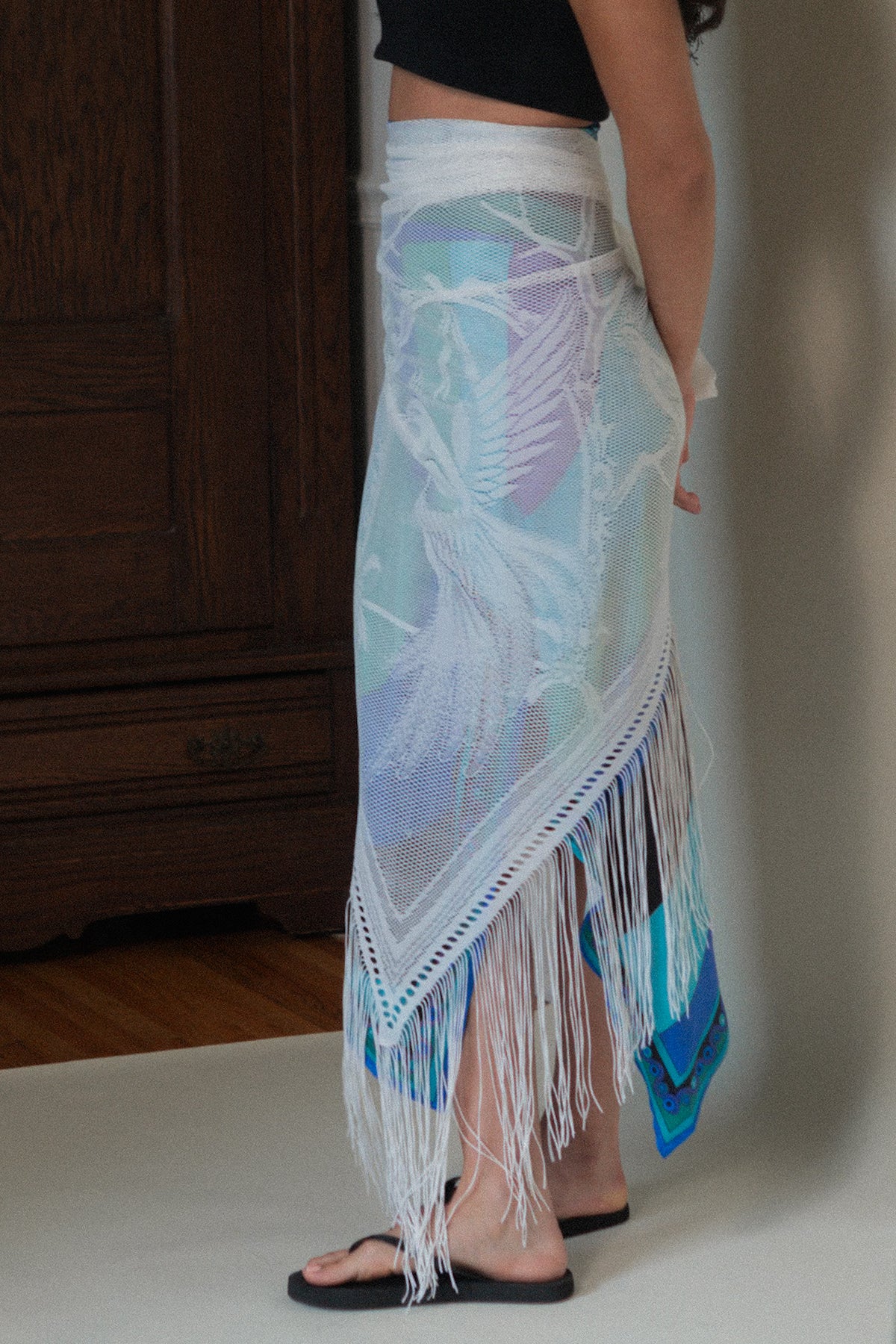 Vintage Birds & The Trees Fringe Shawl