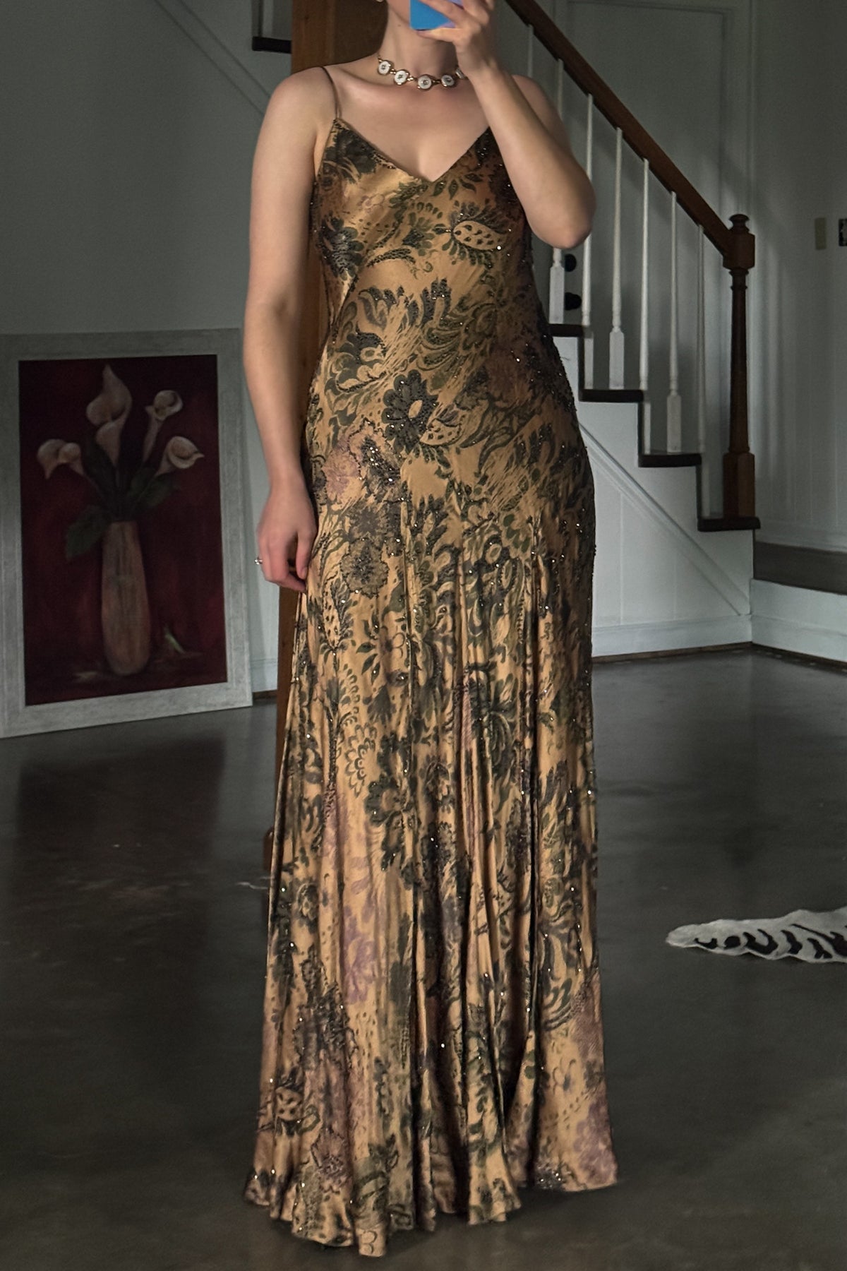 Vintage Silk Beaded Bronze Gown