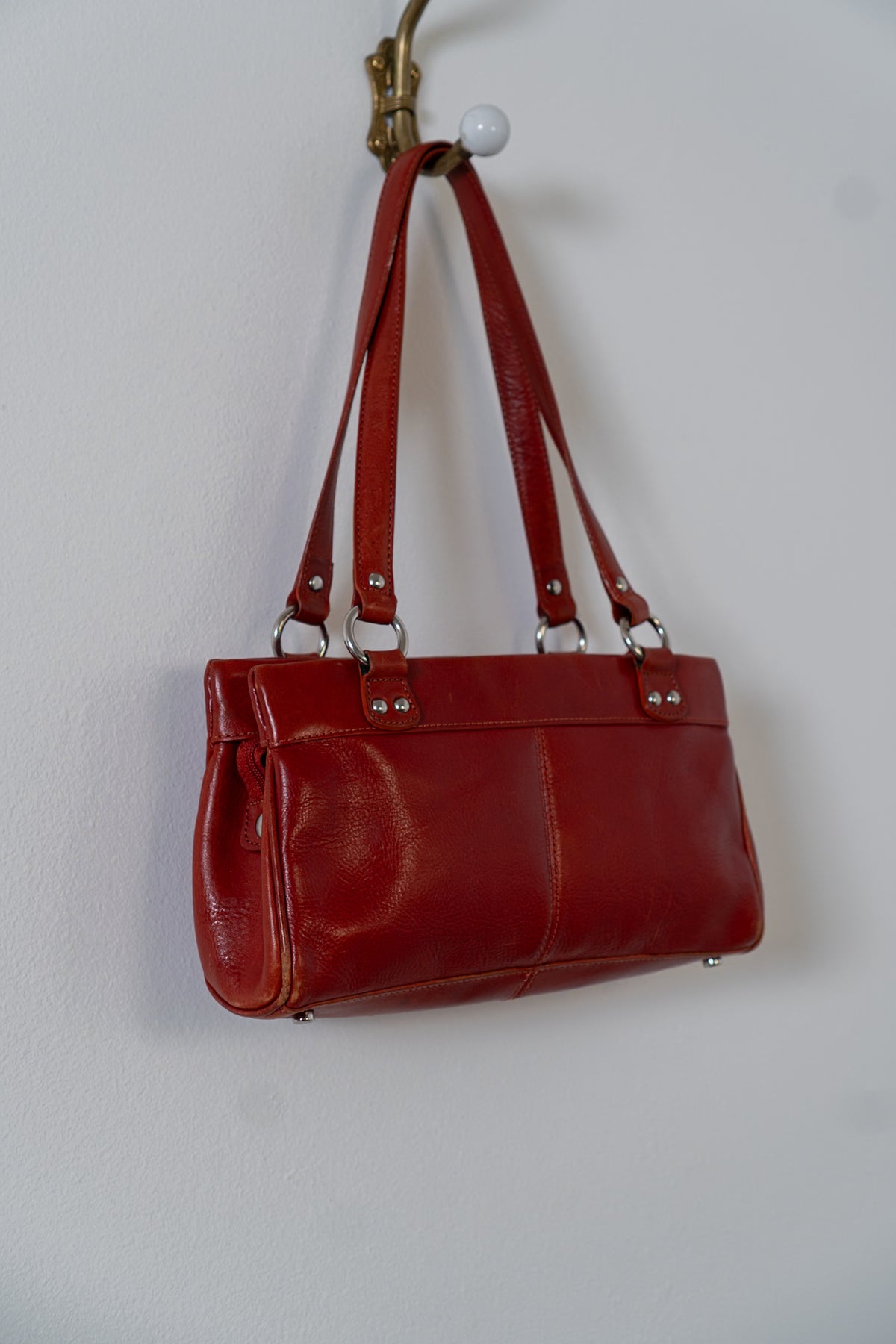 Vintage Fire Red Leather Shoulder Bag