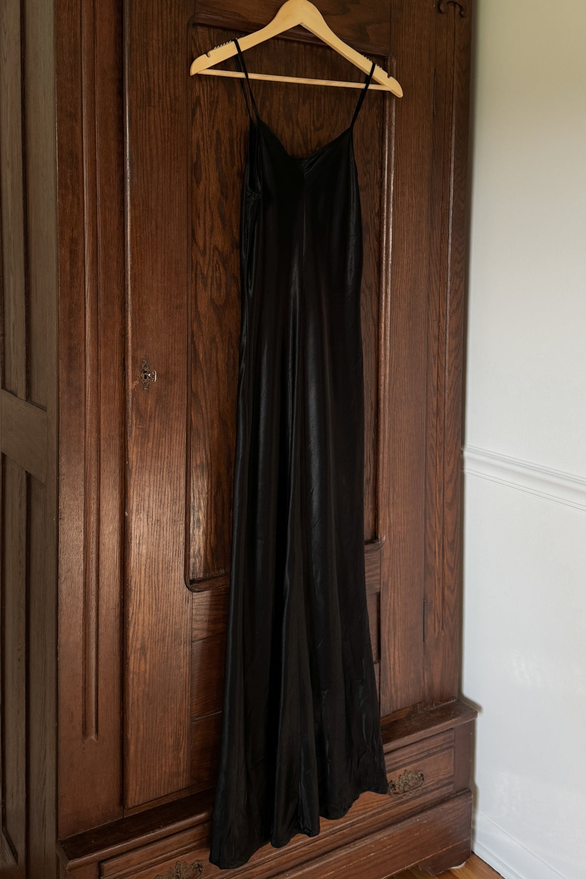 Vintage Black Satin Maxi Slip Dress