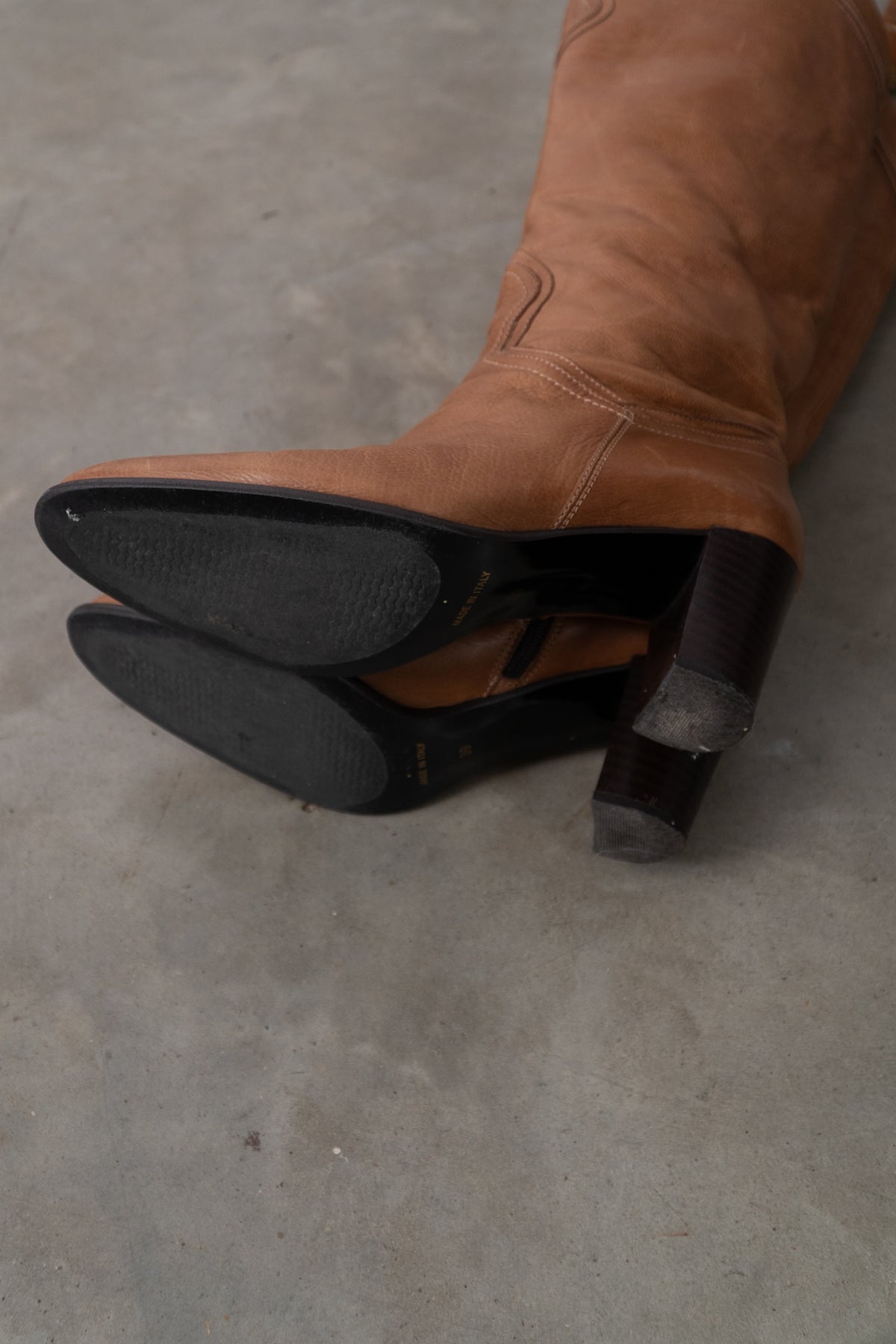 Vintage Tall Tan Italian Leather Western Boots