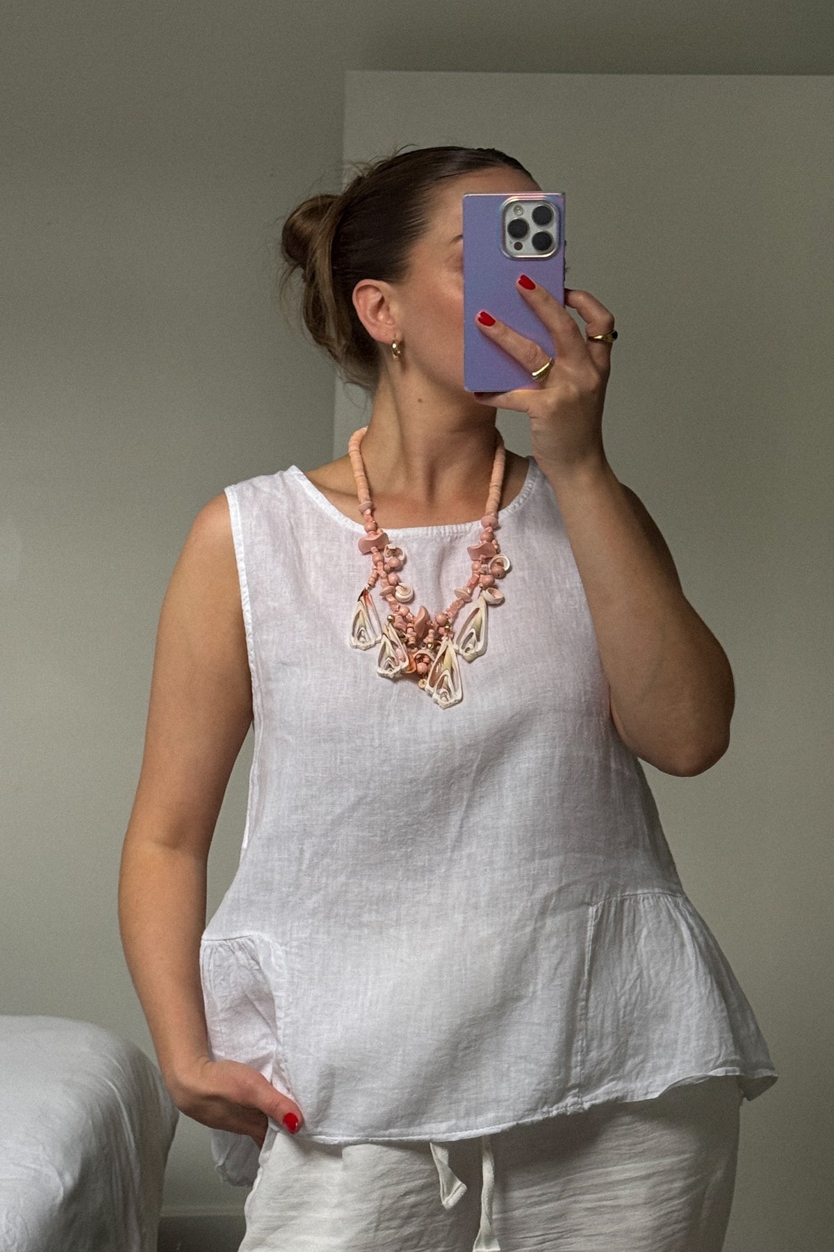 Vintage Mixed Wood & Shell Statement Necklace