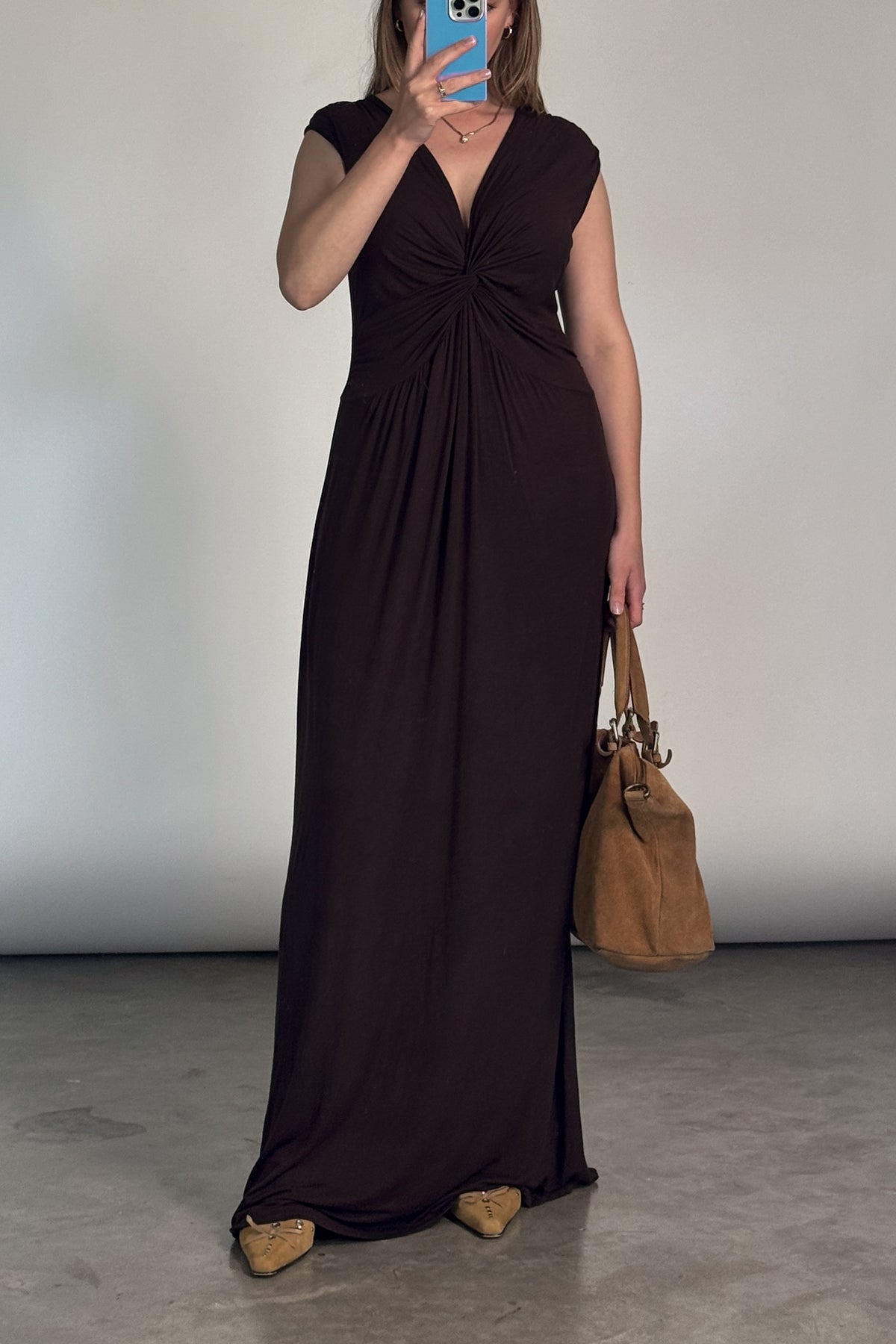 Vintage Brown Jersey Knit Maxi Dress