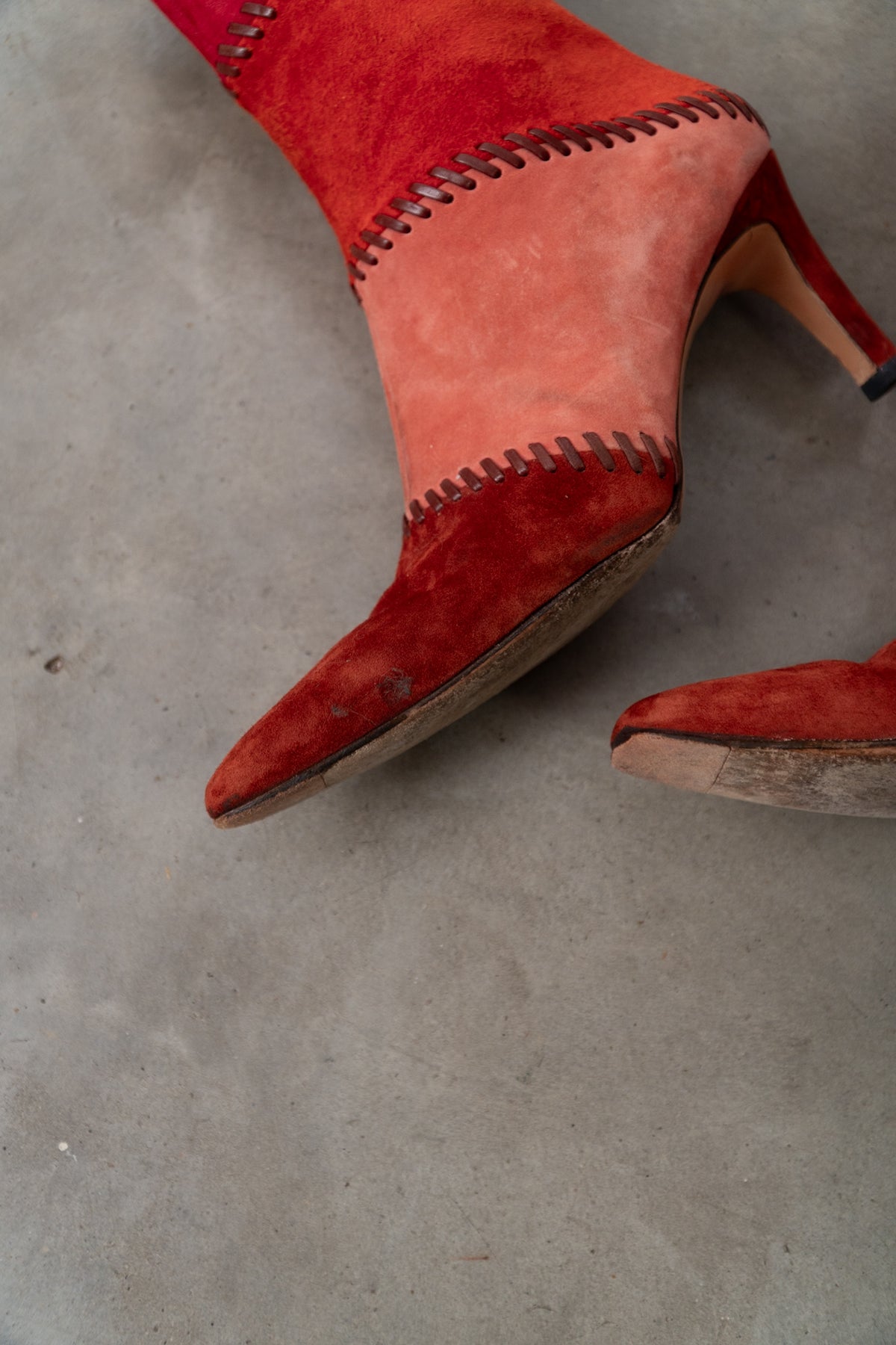 SALVATORE FERRAGAMO Suede Stitch Patchwork Boots