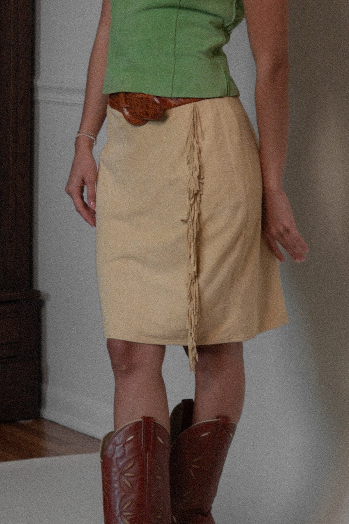 Vintage Lambskin Suede Fringe Waterfall Skirt