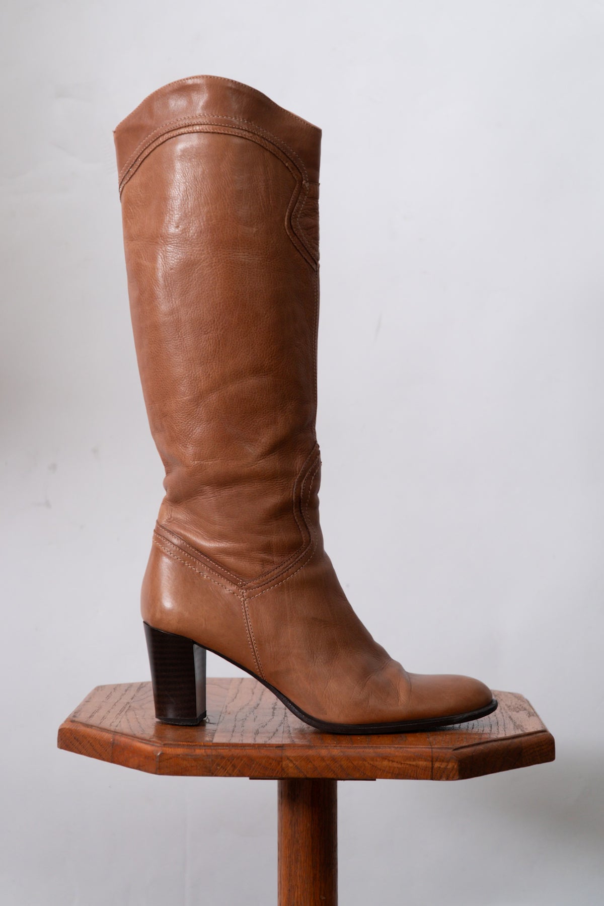 Vintage Tall Tan Italian Leather Western Boots