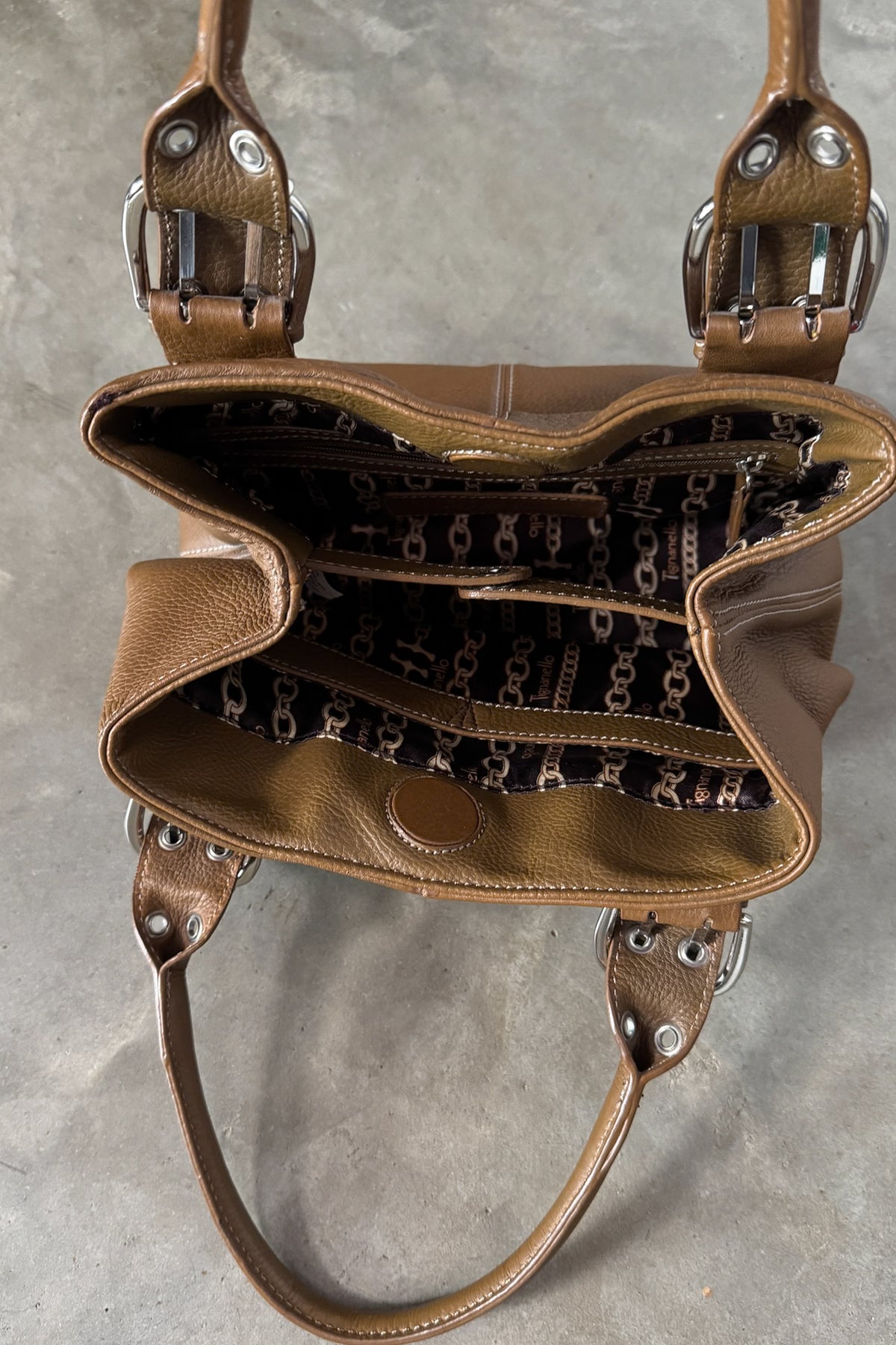 100% Leather Brown Buckle Bag