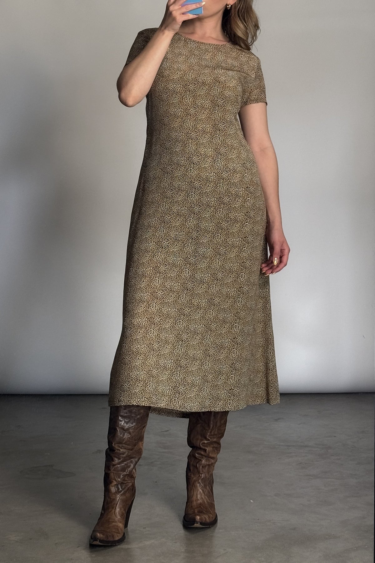 Vintage 100% Silk Leopard Midi Dress