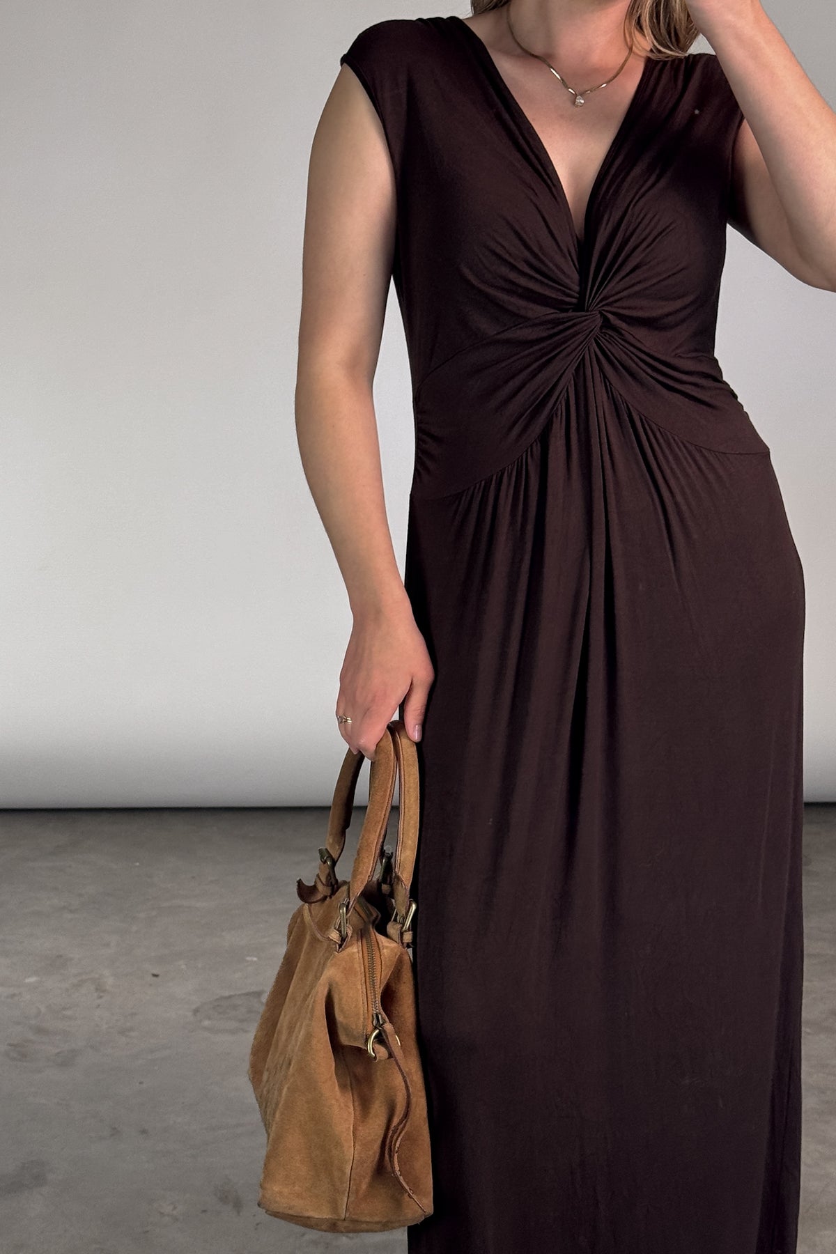 Vintage Brown Jersey Knit Maxi Dress