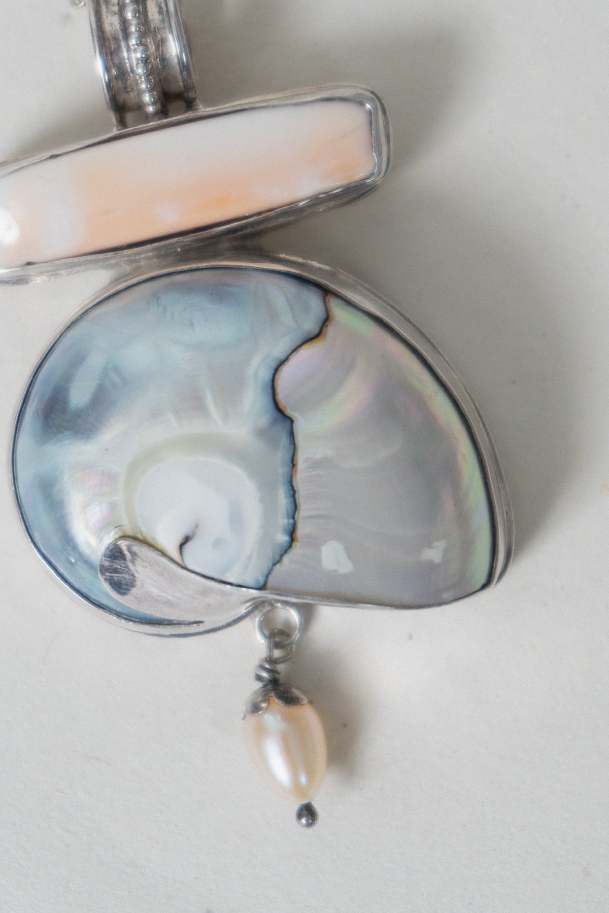 Vintage Nautilus Sterling Silver Inlay Pendant Necklace
