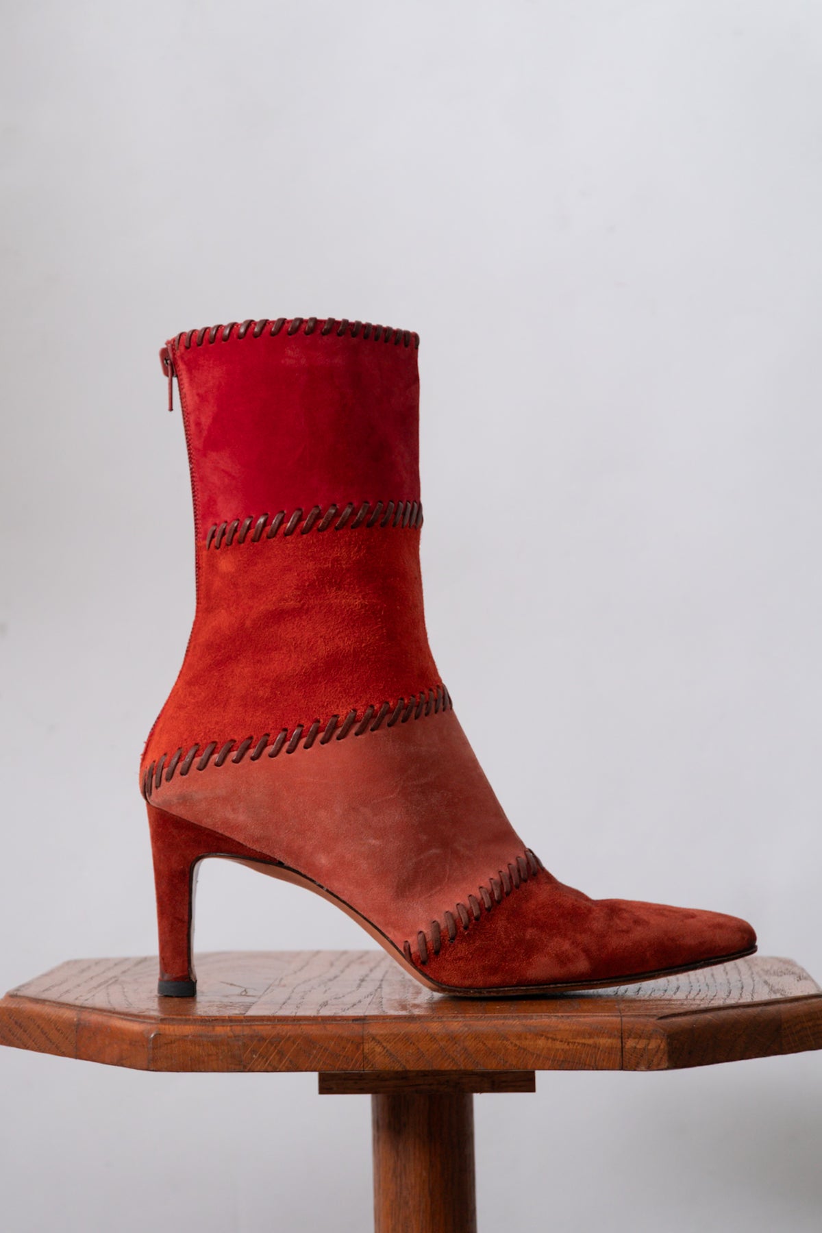 SALVATORE FERRAGAMO Suede Stitch Patchwork Boots