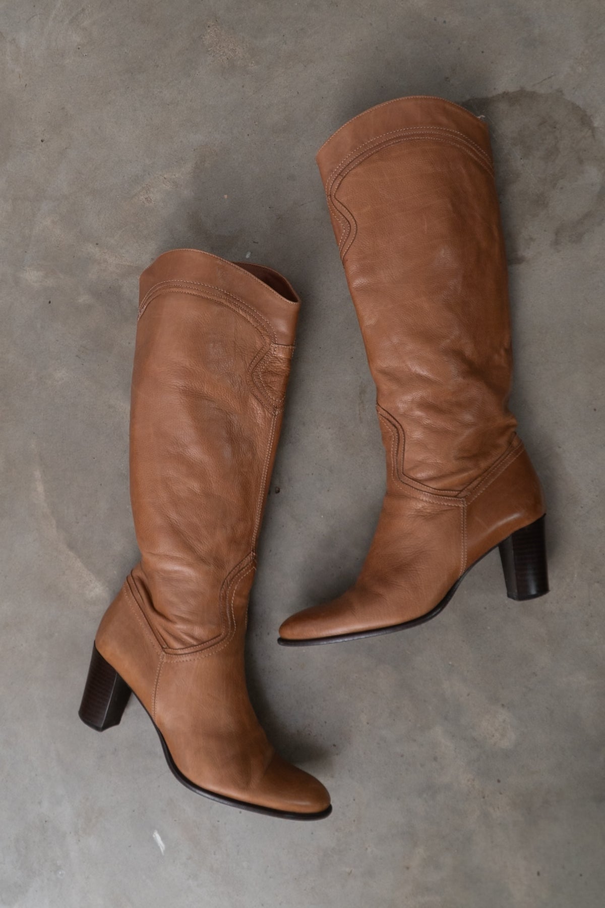 Vintage Tall Tan Italian Leather Western Boots