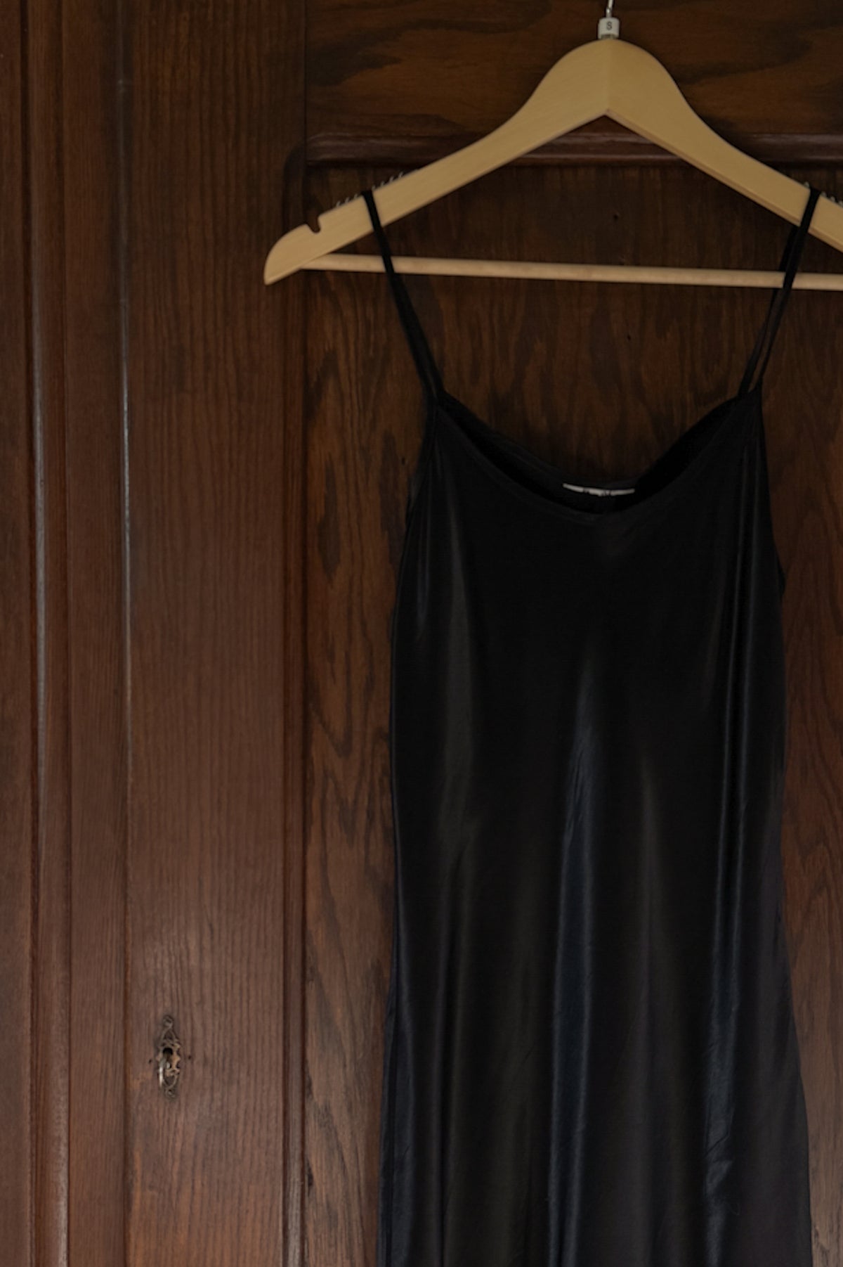 Vintage Black Satin Maxi Slip Dress