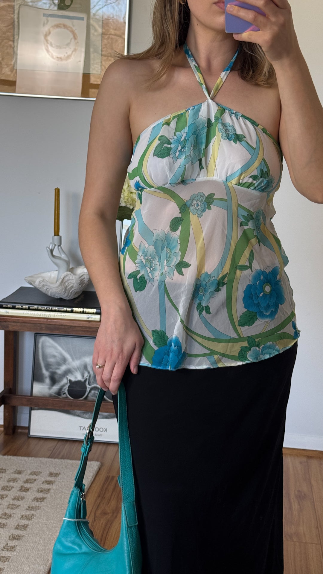 Y2K Floral Chiffon Halter Top