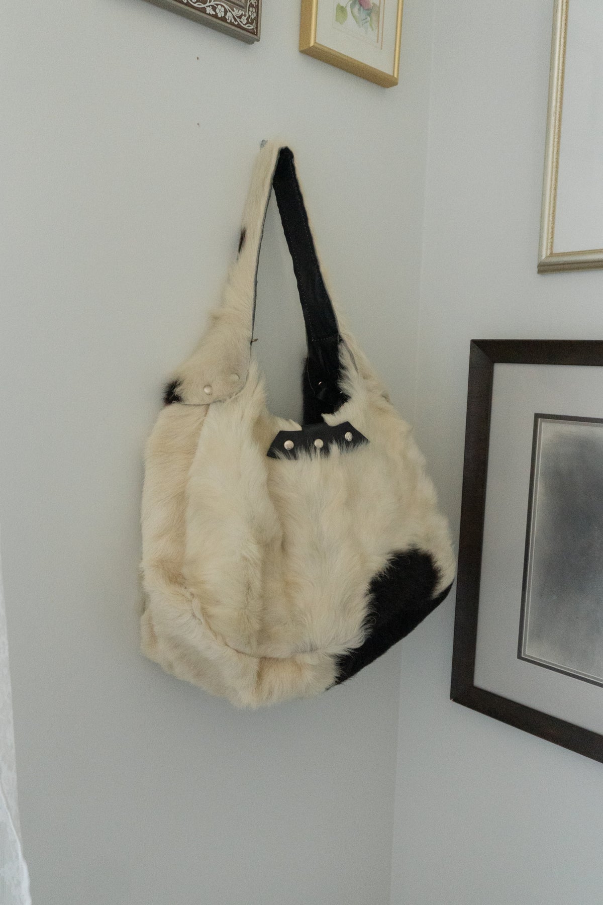 Vintage Artisan Made Genuine Calf Hair Large Hobo Bag