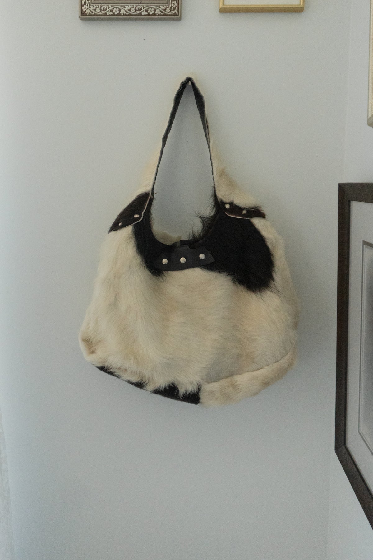Vintage Artisan Made Genuine Calf Hair Large Hobo Bag