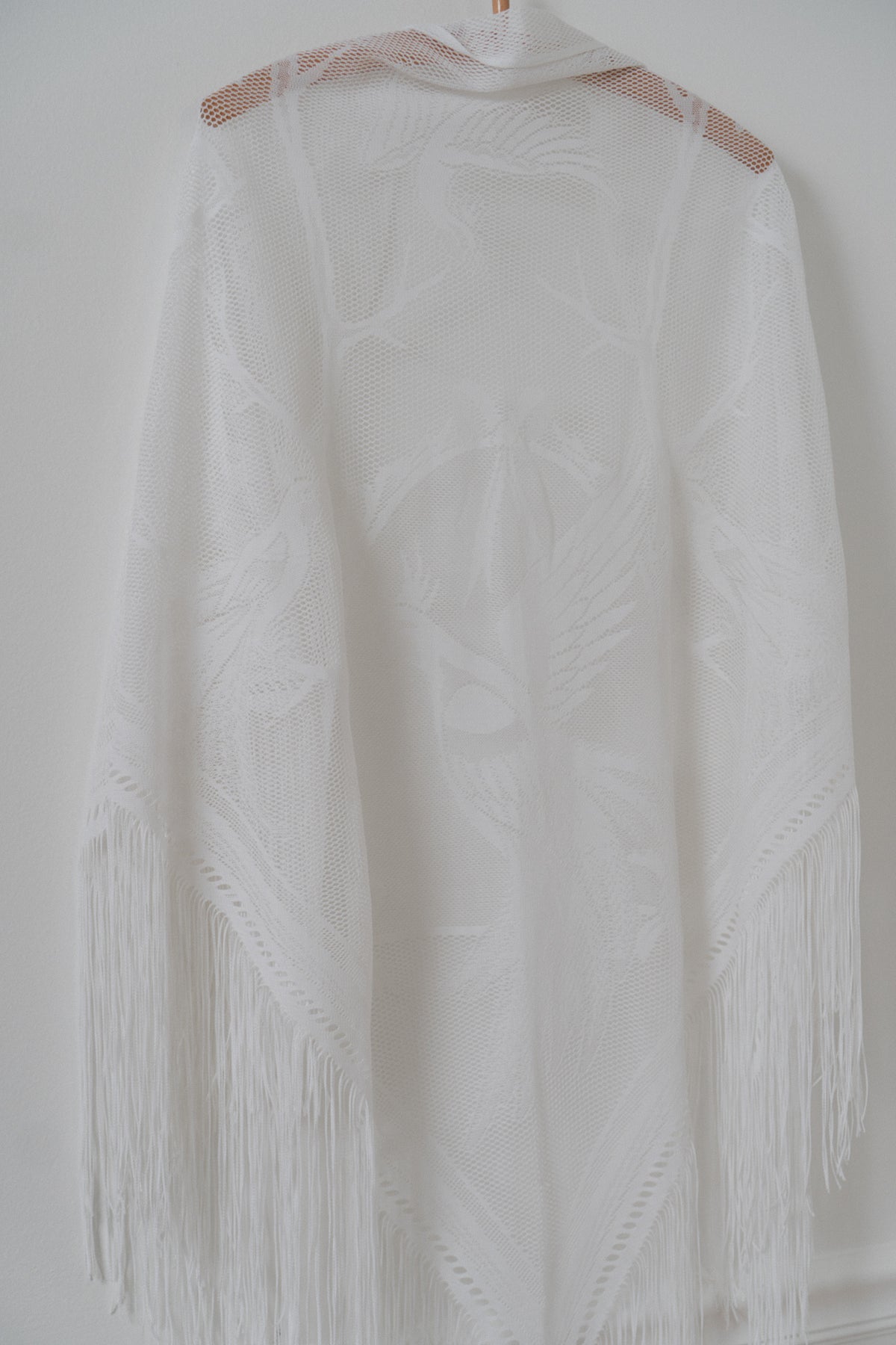 Vintage Birds & The Trees Fringe Shawl