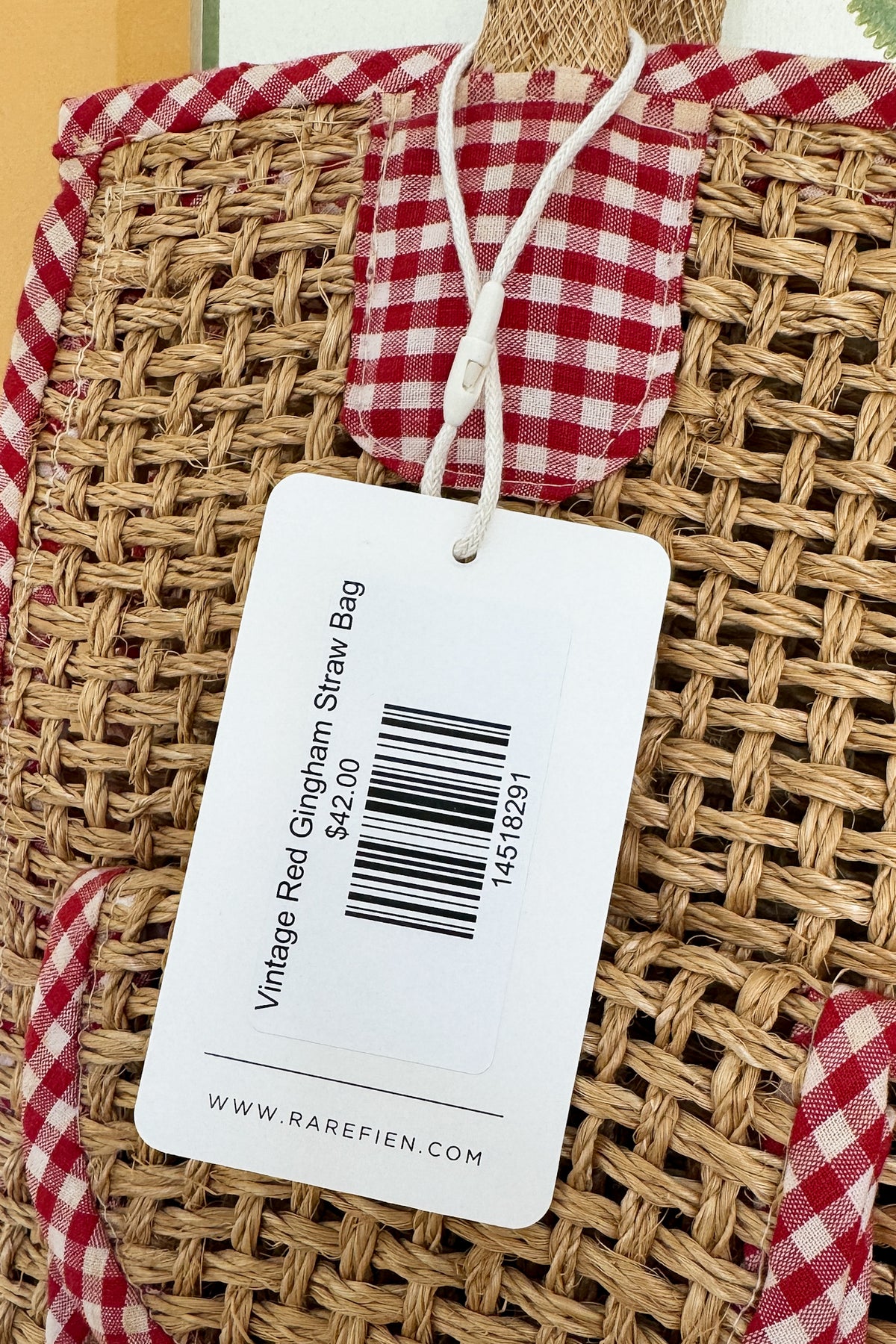 Vintage Red Gingham Straw Bag