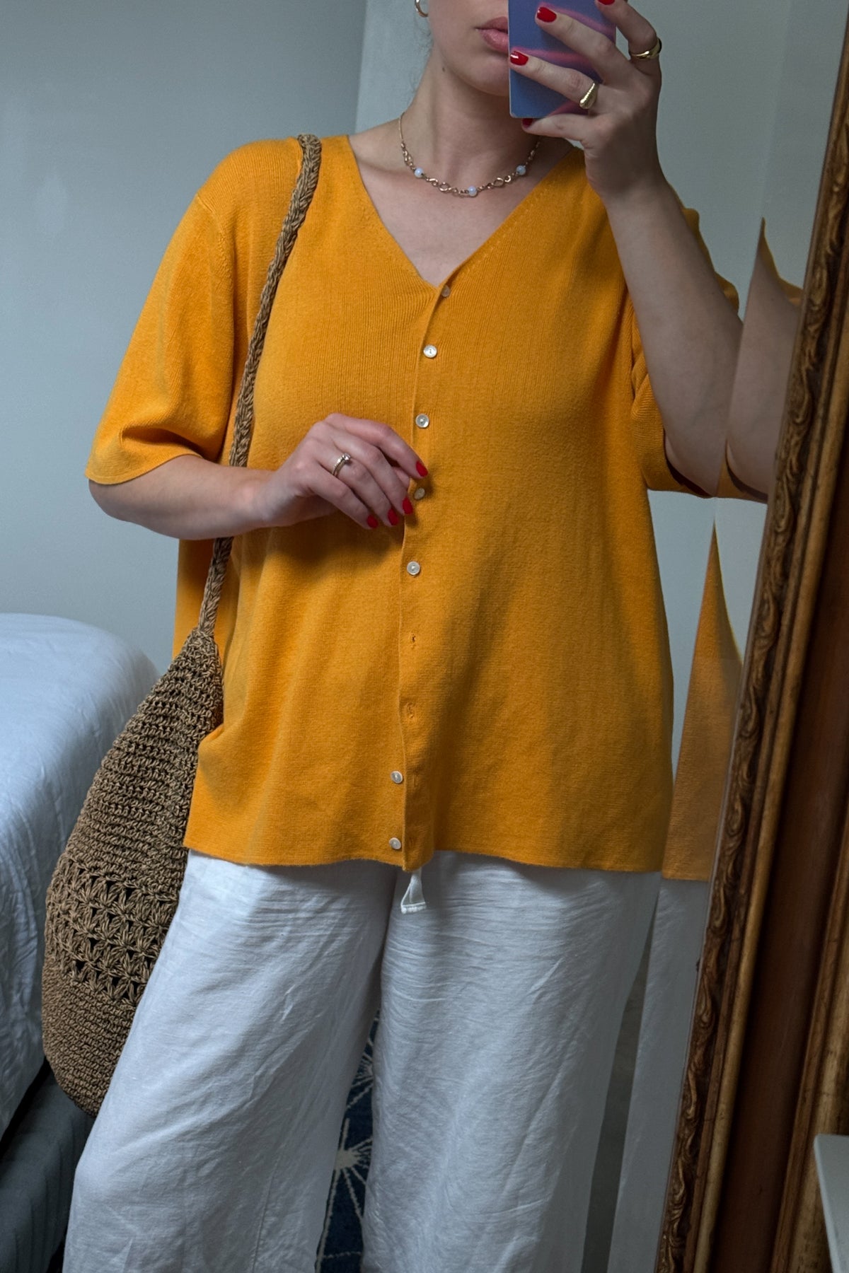 Vintage Canary Yellow Short Sleeve Cardigan