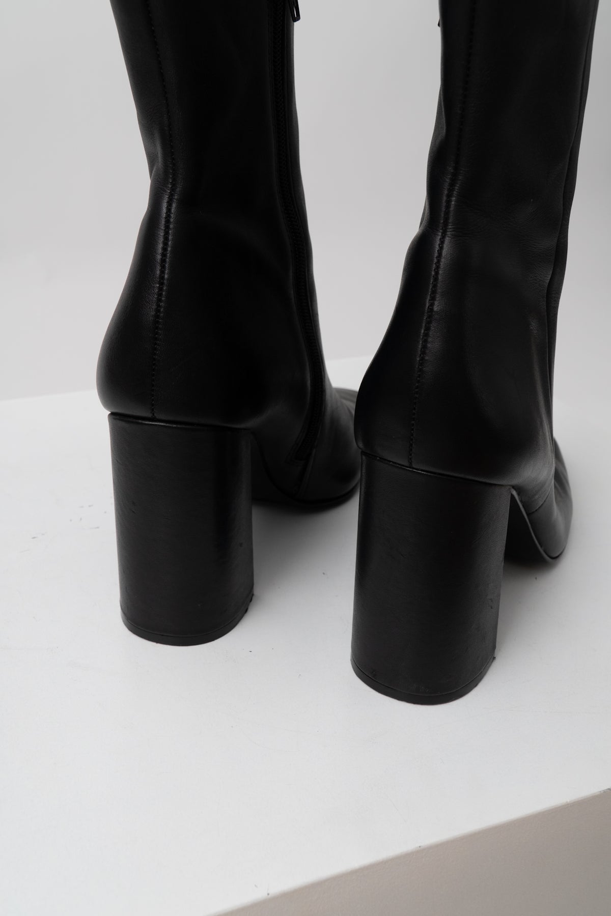 100% Leather Black Square Toe Booties