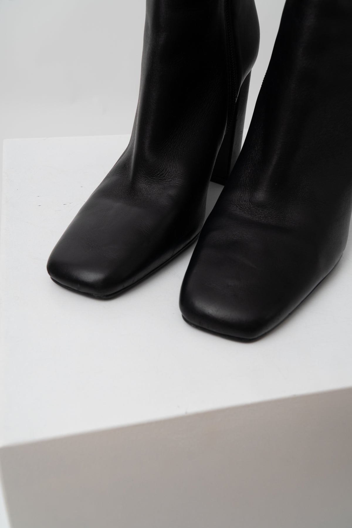 100% Leather Black Square Toe Booties