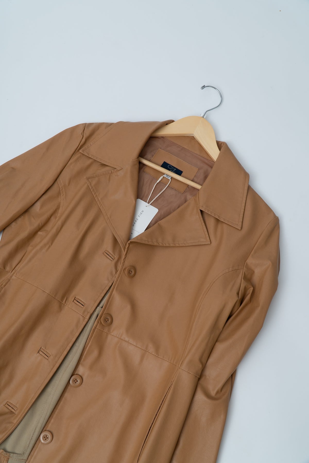 Vintage Tan Faux Leather Longline Trench Jacket