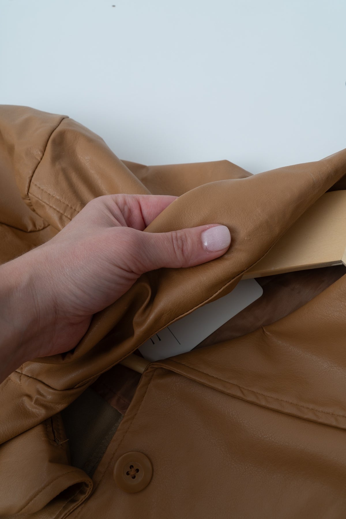 Vintage Tan Faux Leather Longline Trench Jacket
