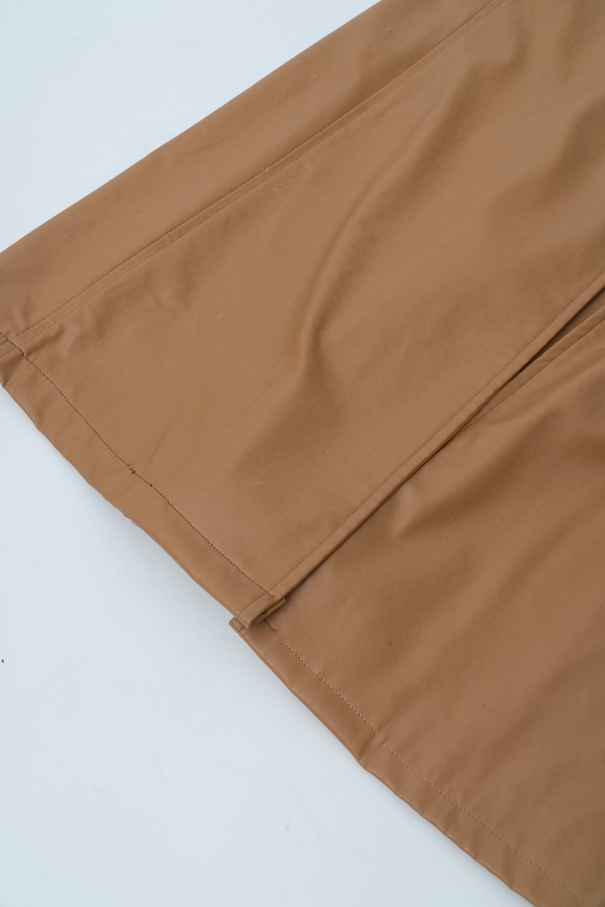 Vintage Tan Faux Leather Longline Trench Jacket