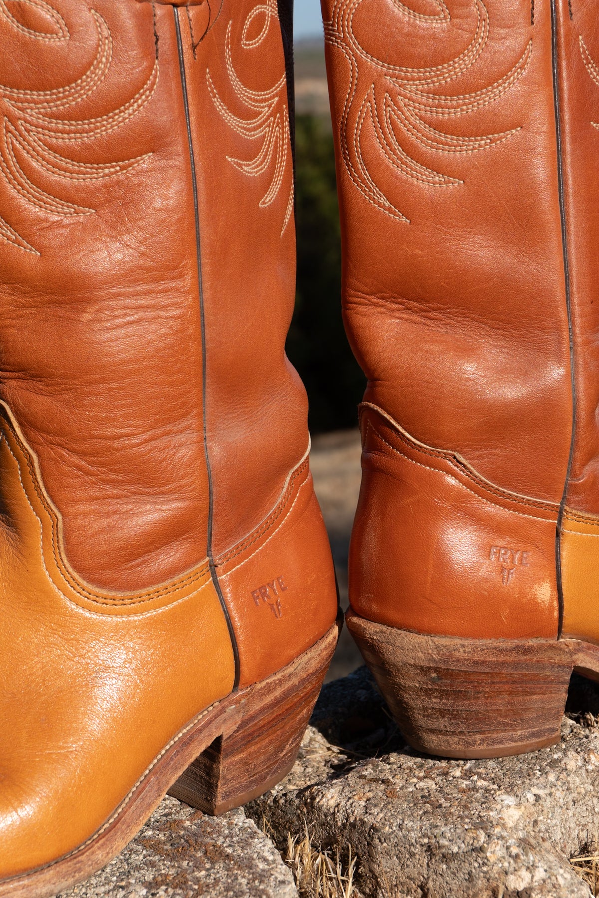 Vintage FRYE 100% Leather Cognac Cowboy Boots
