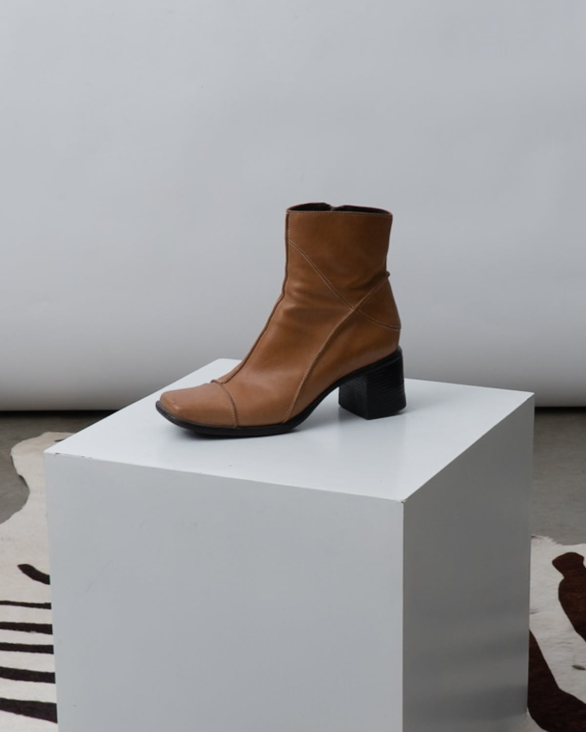 Tan 100% Leather Square Toe Booties, Size 9.5