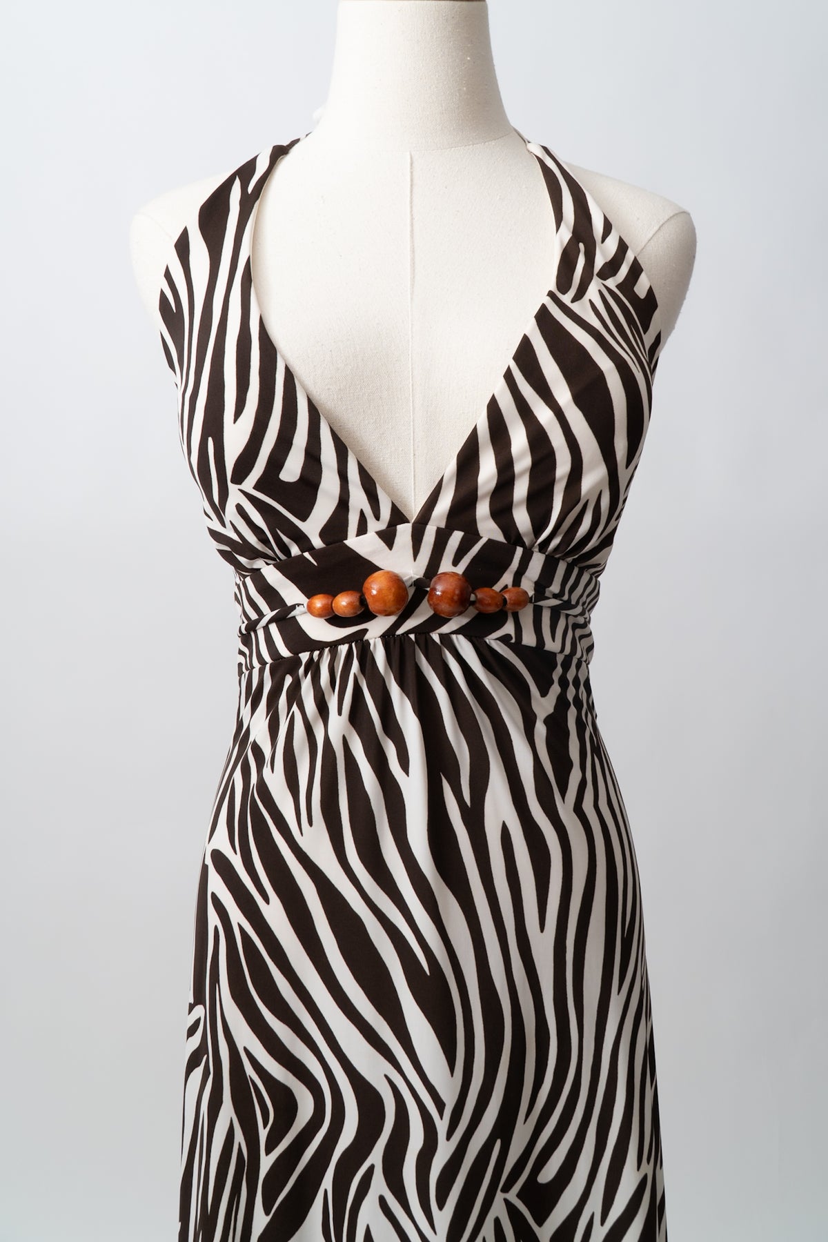 Y2K Zebra Halter Maxi Dress