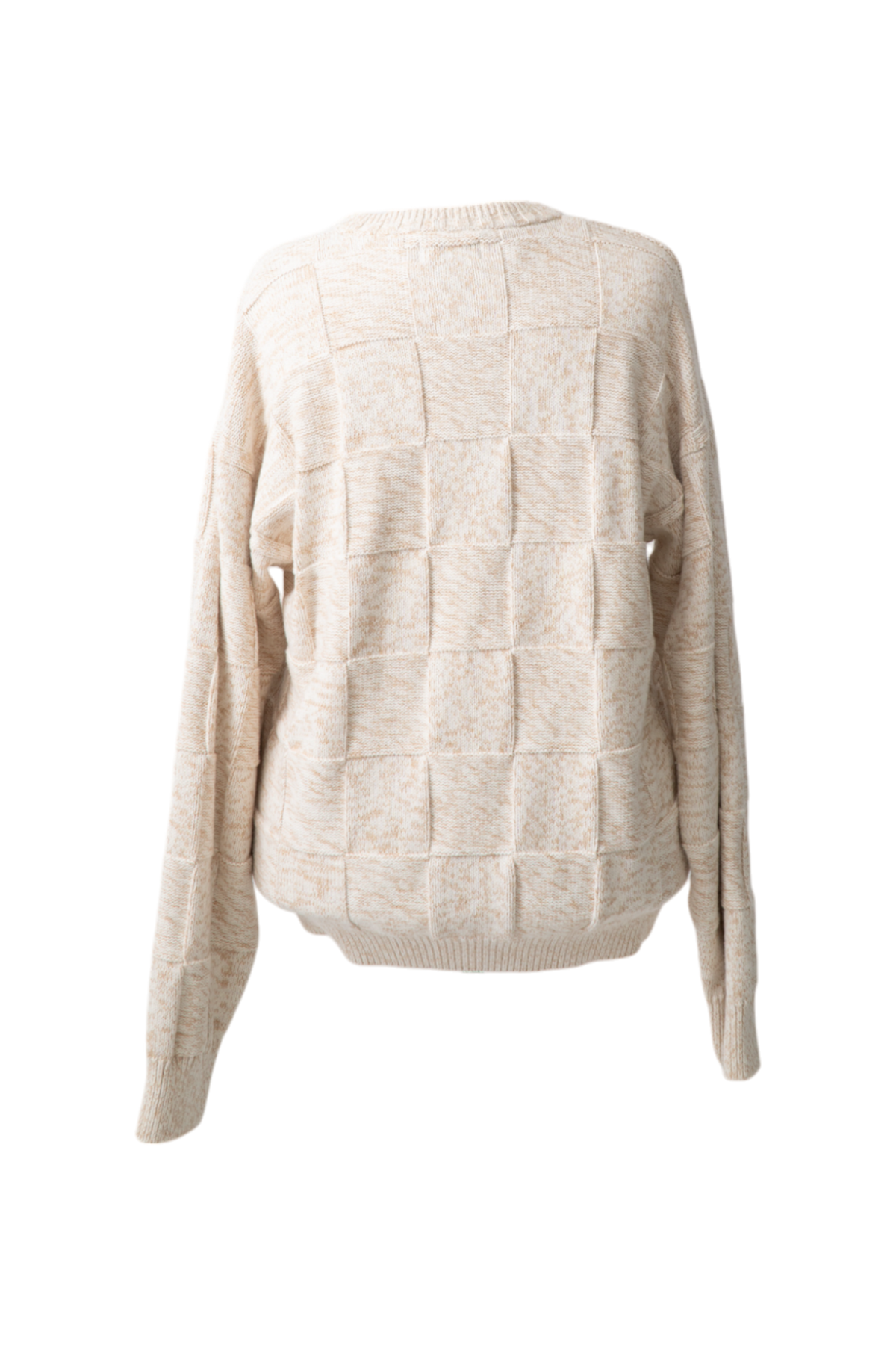 Vintage 100% Cotton Woven Checkered Tan Sweater