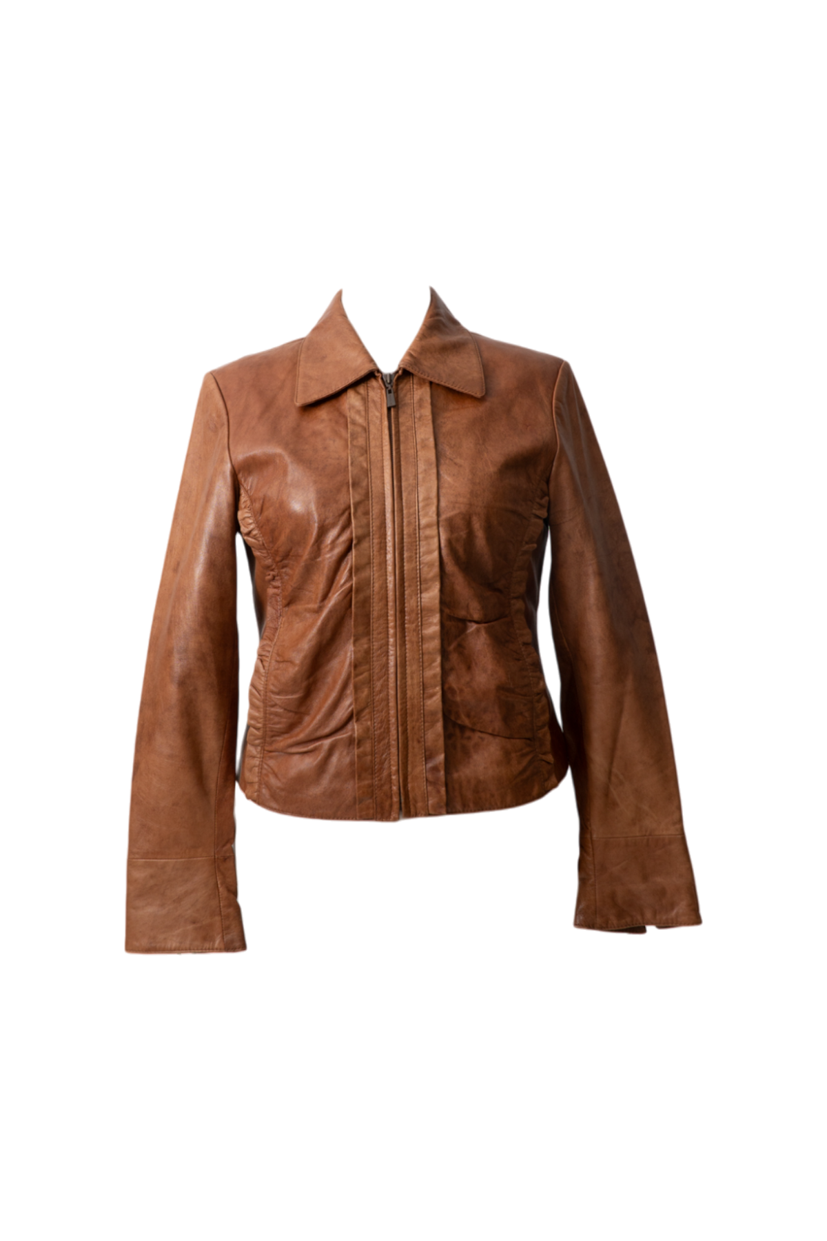 Vintage Brown Leather Ruffle Jacket