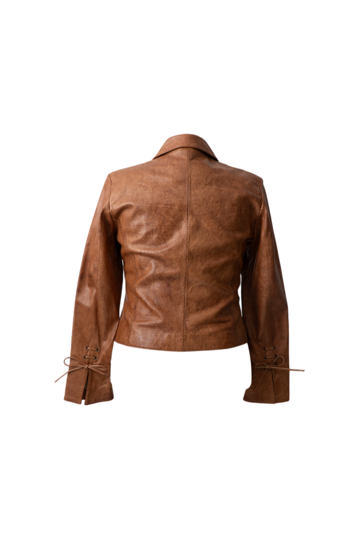 Vintage Brown Leather Ruffle Jacket