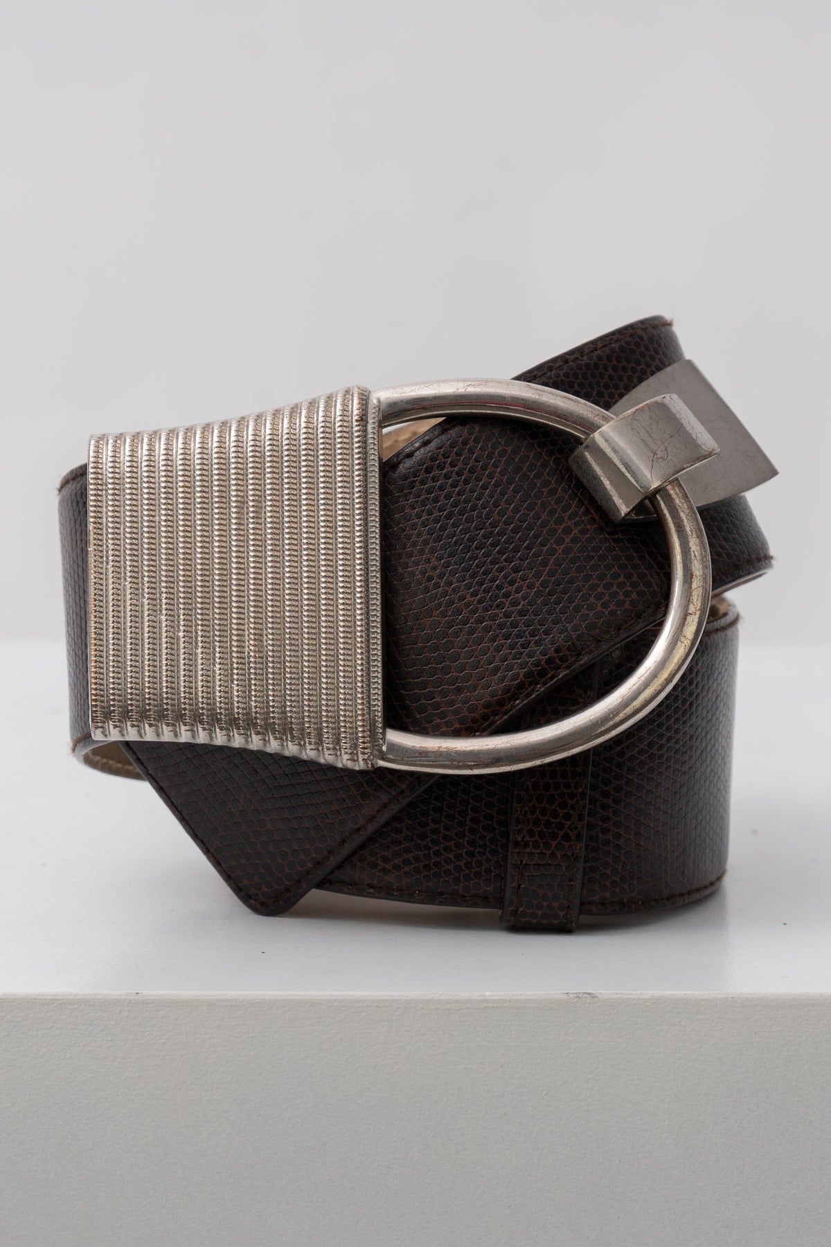 Vintage Brown Leather Wide Belt, 35 to 39"