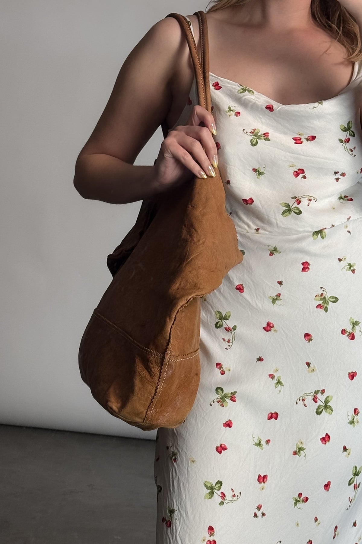 Strawberry Print Asymmetric Midi Dress