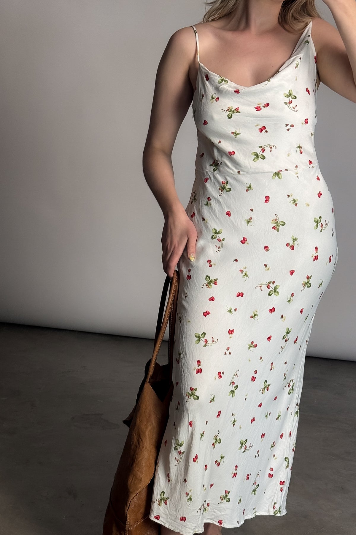 Strawberry Print Asymmetric Midi Dress