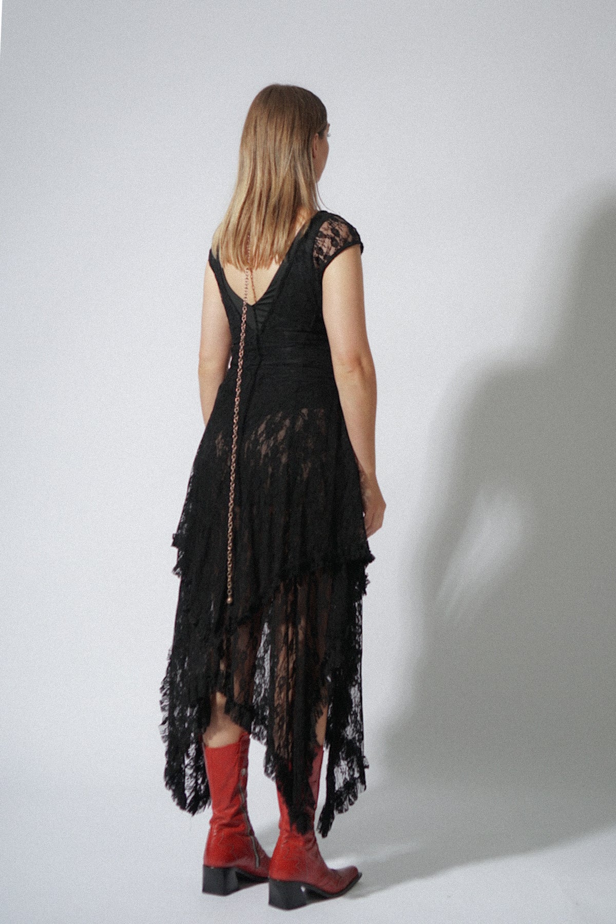 Black Lace Sheer Tiered Dress