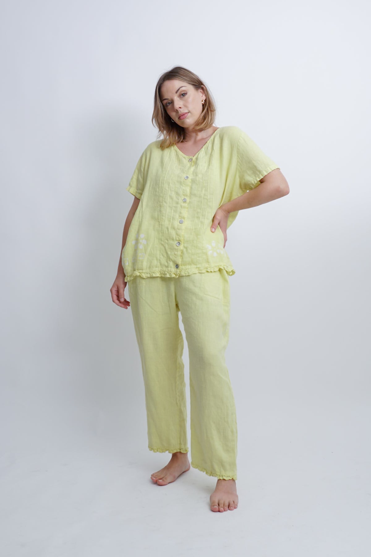 Vintage Lemon Yellow Linen Set