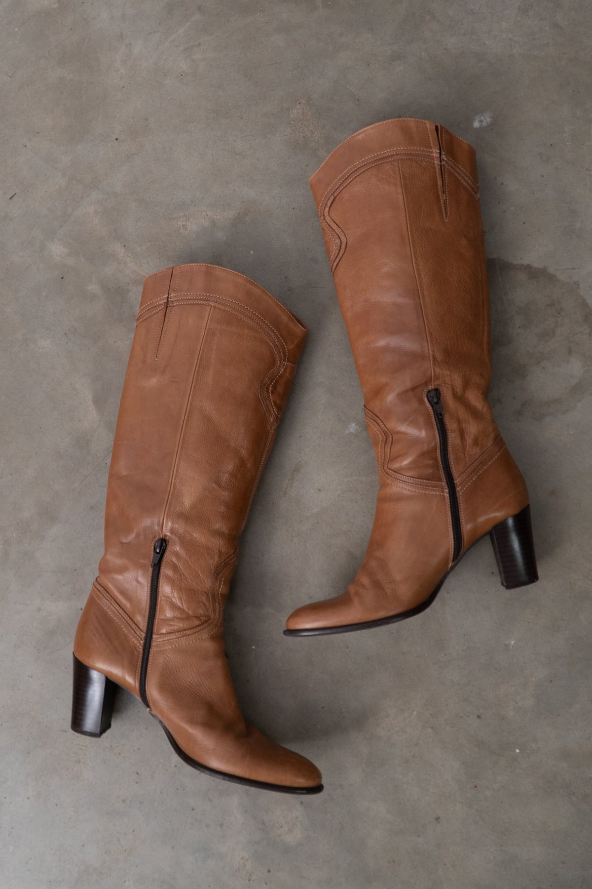 Vintage Tall Tan Italian Leather Western Boots