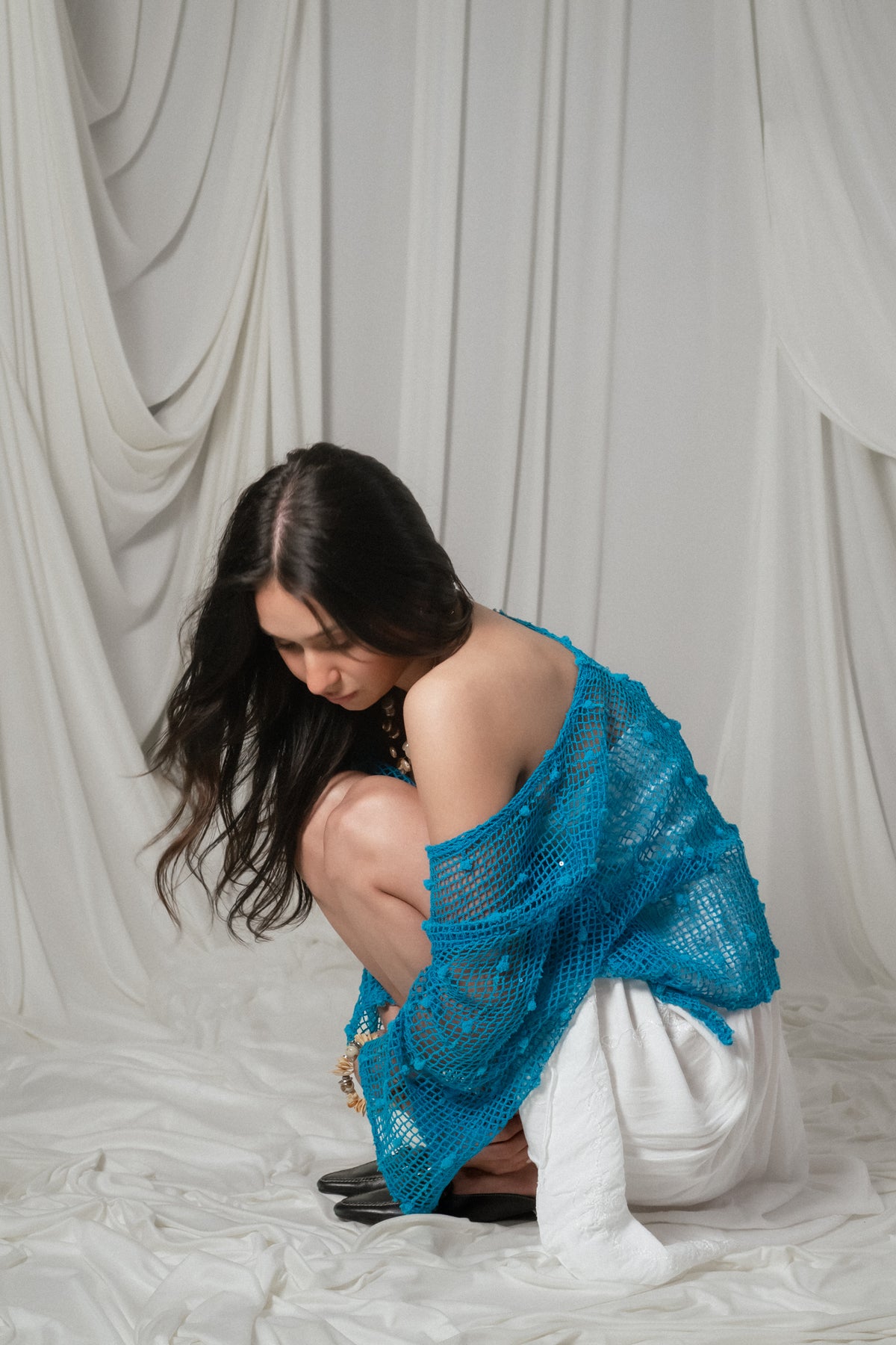 Vintage Blue Crochet Tie Top