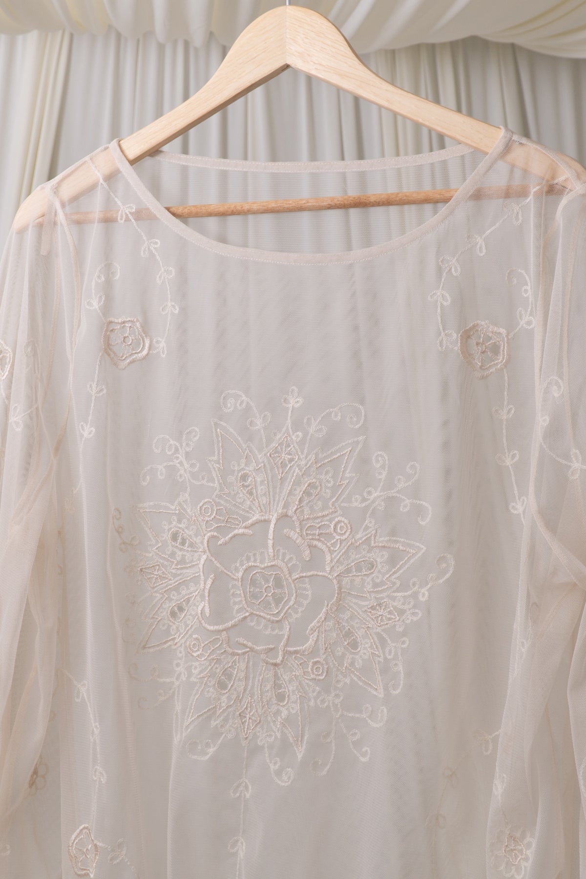 Sheer Embroidered Cream Blouse