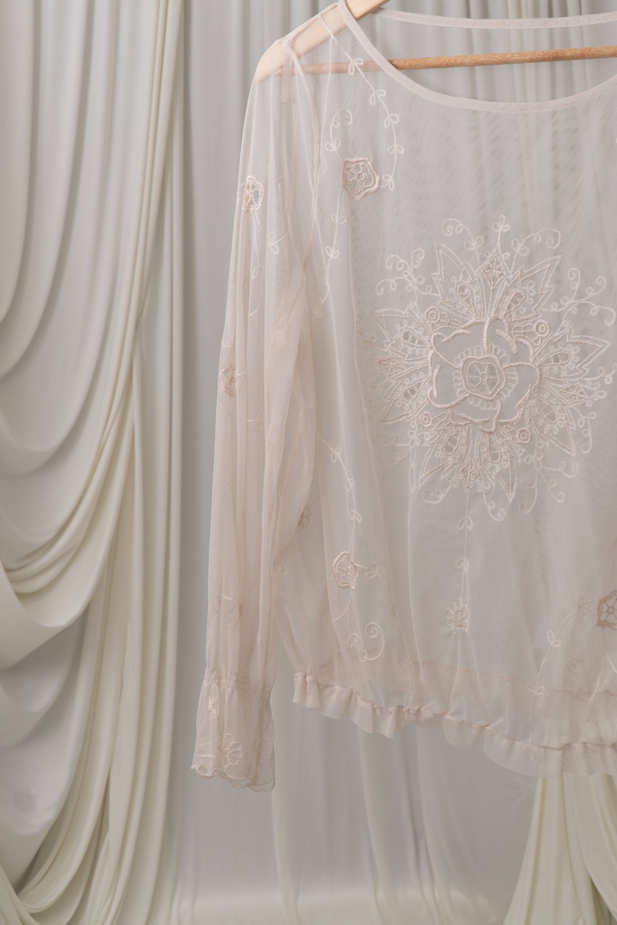 Sheer Embroidered Cream Blouse