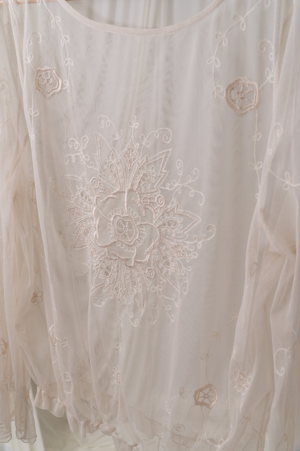 Sheer Embroidered Cream Blouse