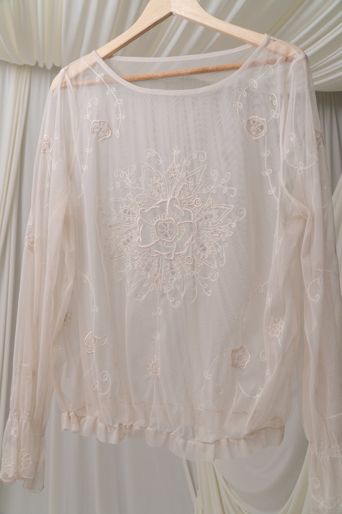 Sheer Embroidered Cream Blouse