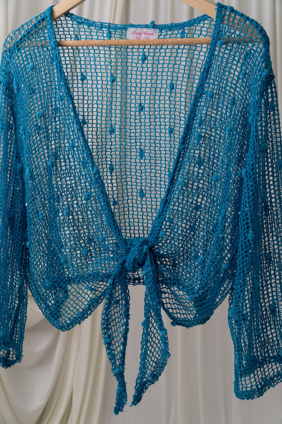 Vintage Blue Crochet Tie Top