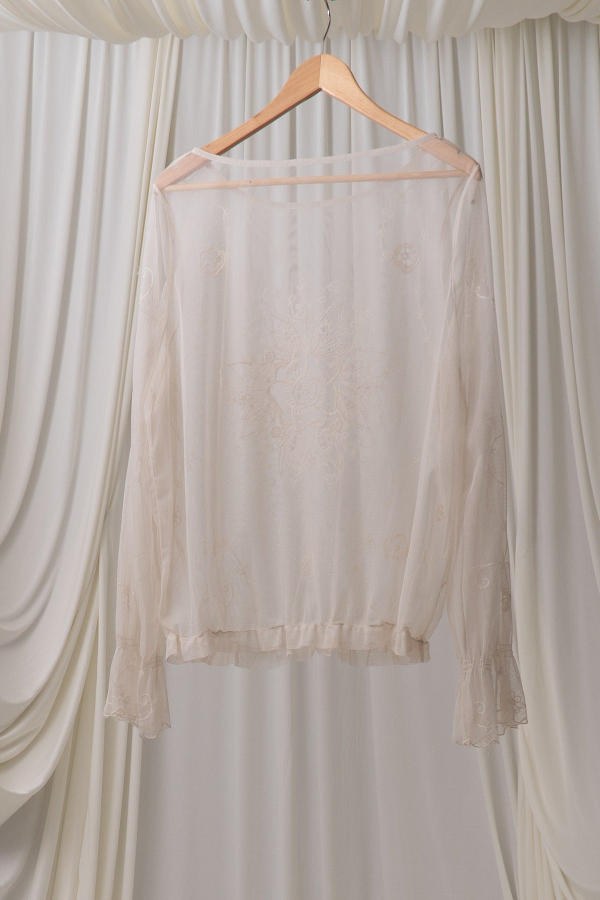 Sheer Embroidered Cream Blouse