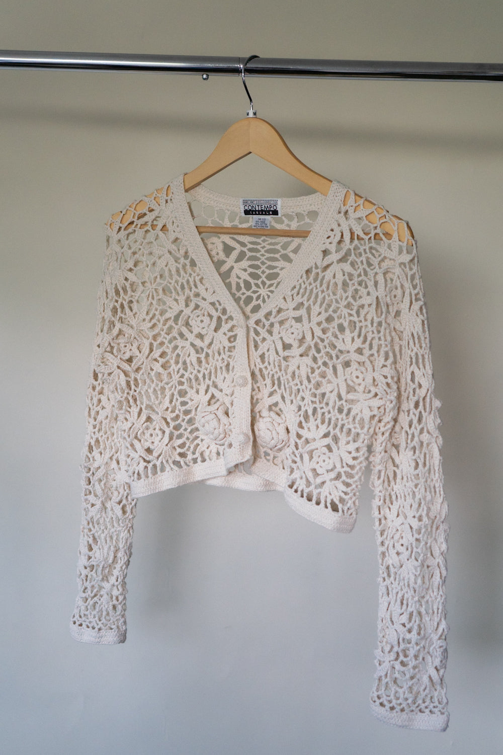 Vintage Cream Cropped Crochet Cardigan