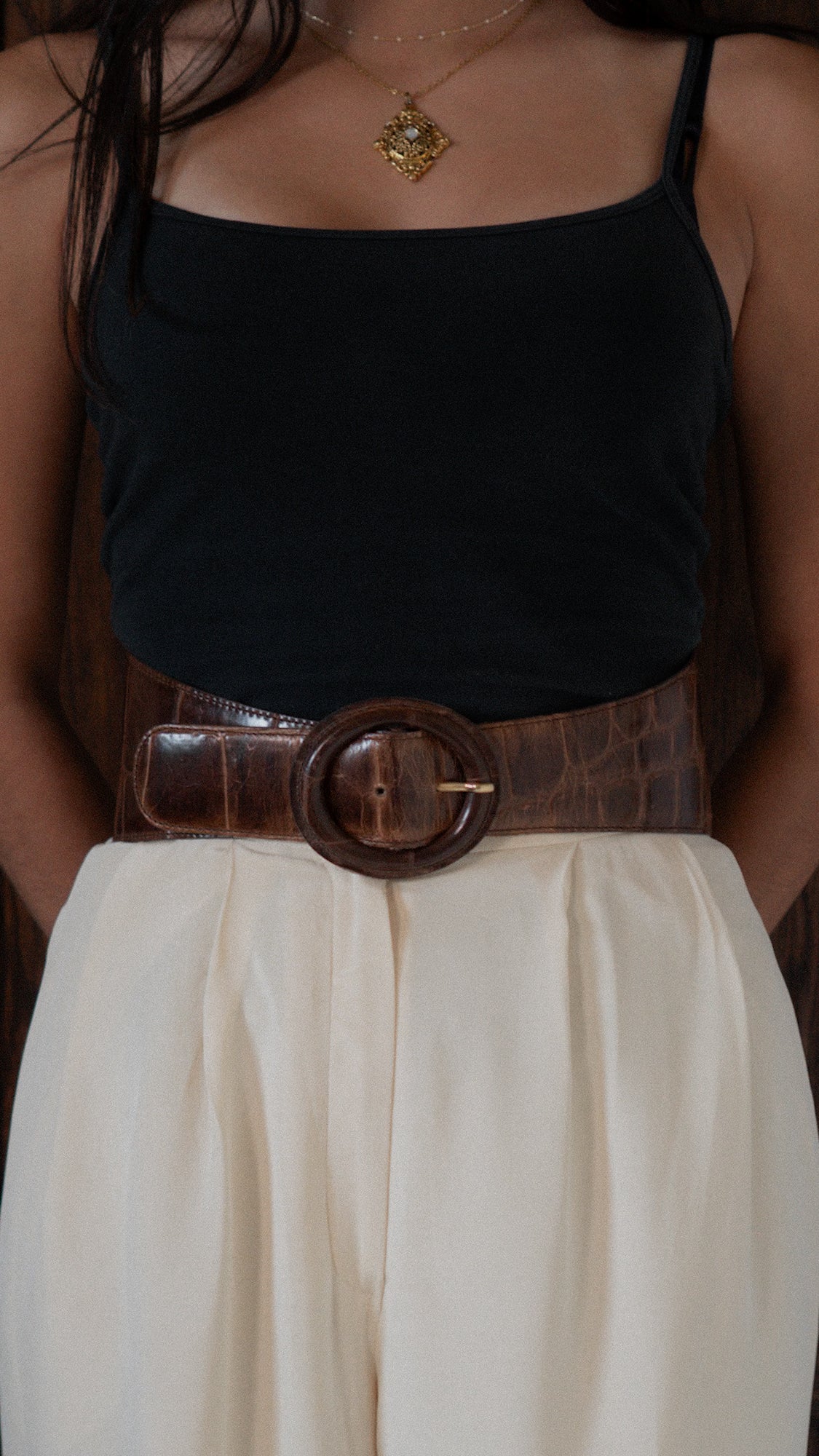 Vintage SAKS Brown Embossed Wide Belt