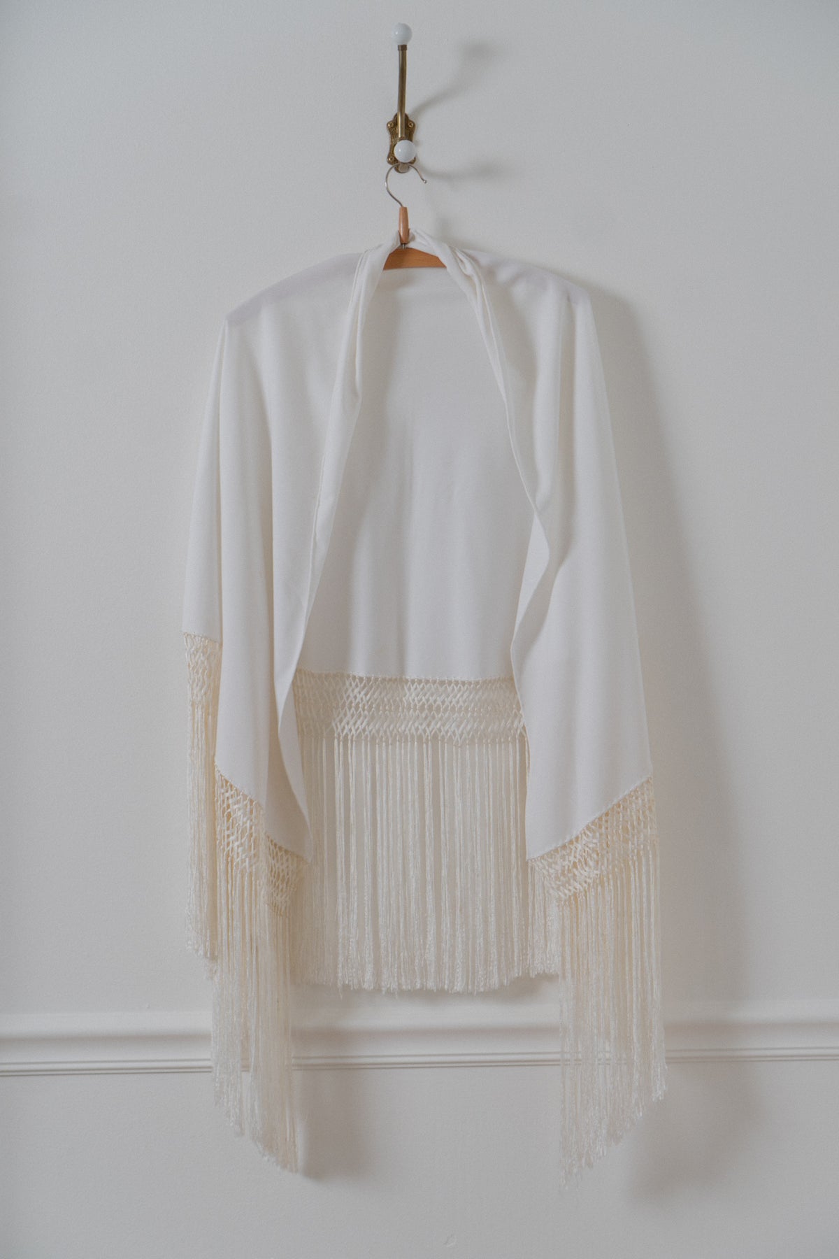 Vintage Cream Fringe Half-Moon Shawl